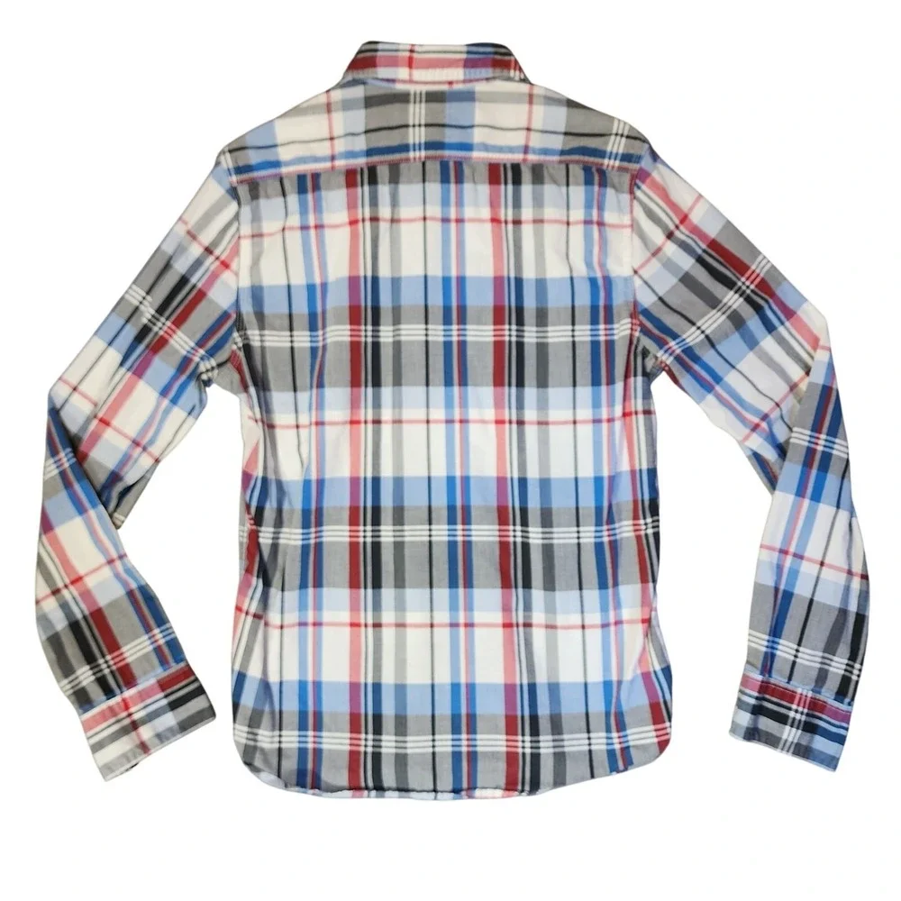 Levis Button Up Shirt M Men Modern Fit Plaid Red White Blue Western Cowboy Rodeo